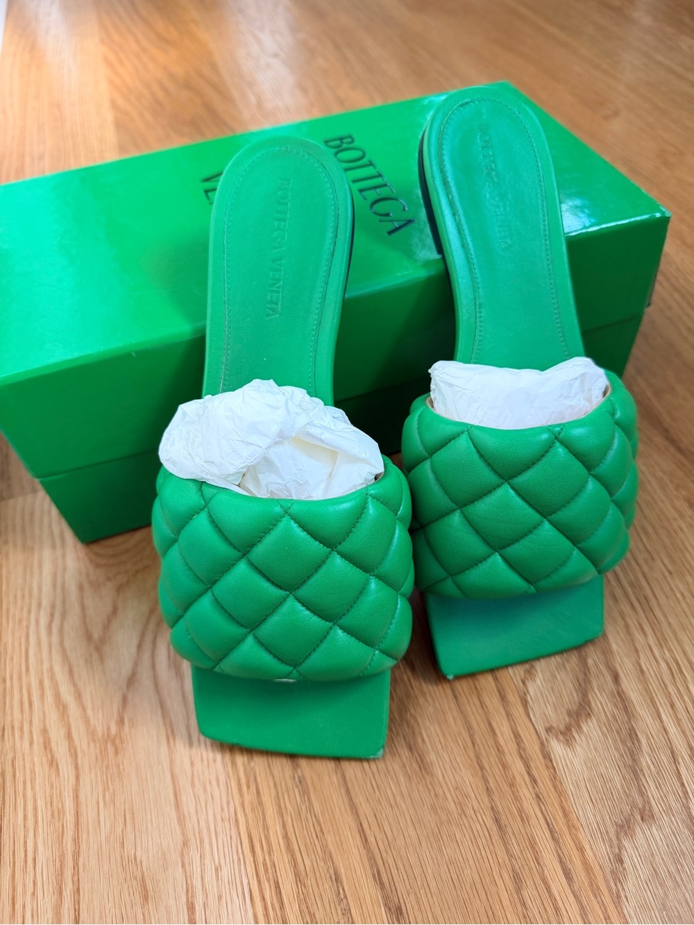 Bottega Veneta Bright Green Padded Slide Mules
